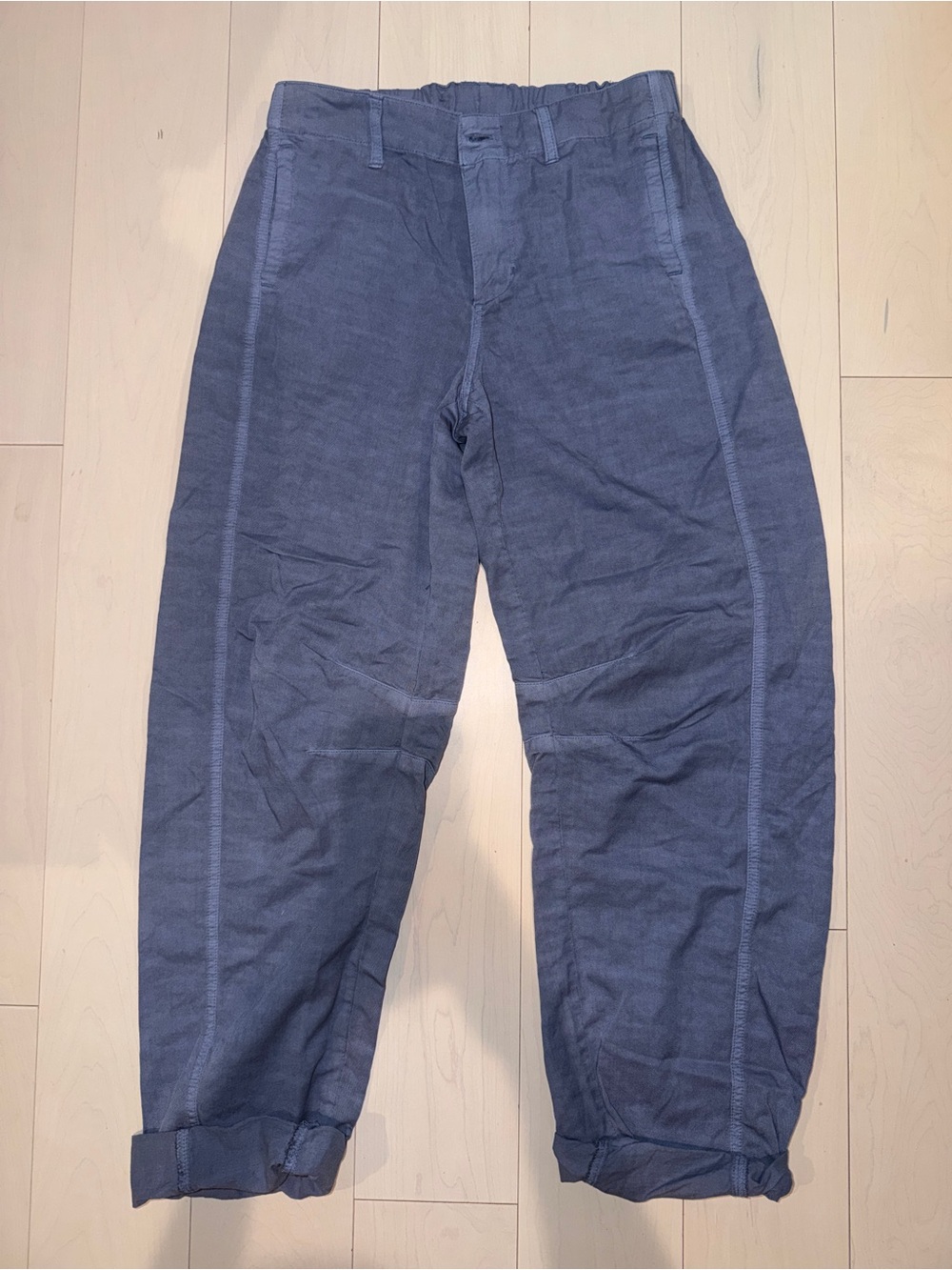 Women’s Casual Blue Cotton-Linen Blend Pants